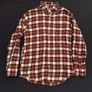 Croft & Barrow Red Orange Cream Black Plaid Button Down Shirt Mens Size Small